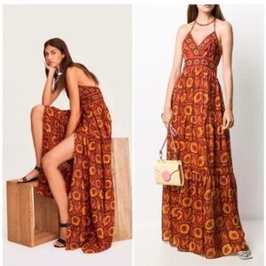 Ba&sh Kemi Tiered Silk Wrap Maxi Dress in Rouge Size 0